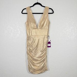 NWT Abby Paris x Lucci Lu Light Gold Bodycon Gathered Dress Size 2‎